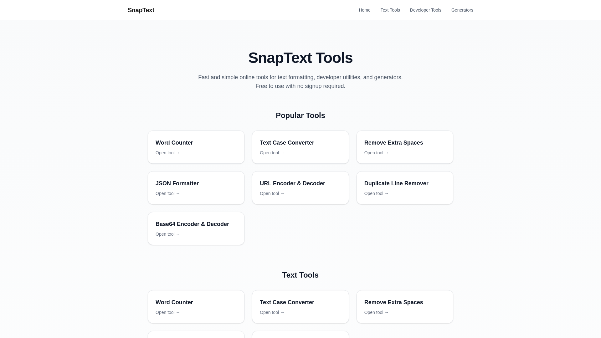 website screenshot of https://snaptext.pages.dev/