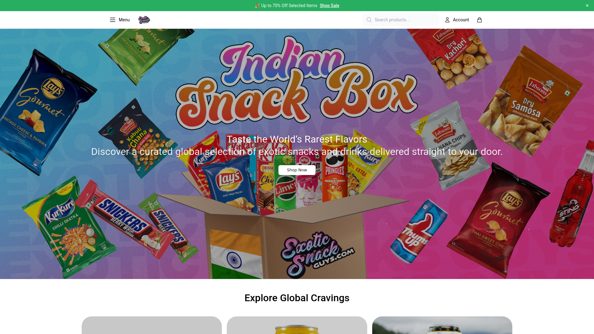 website screenshot of https://theexoticsnackguys.shop/