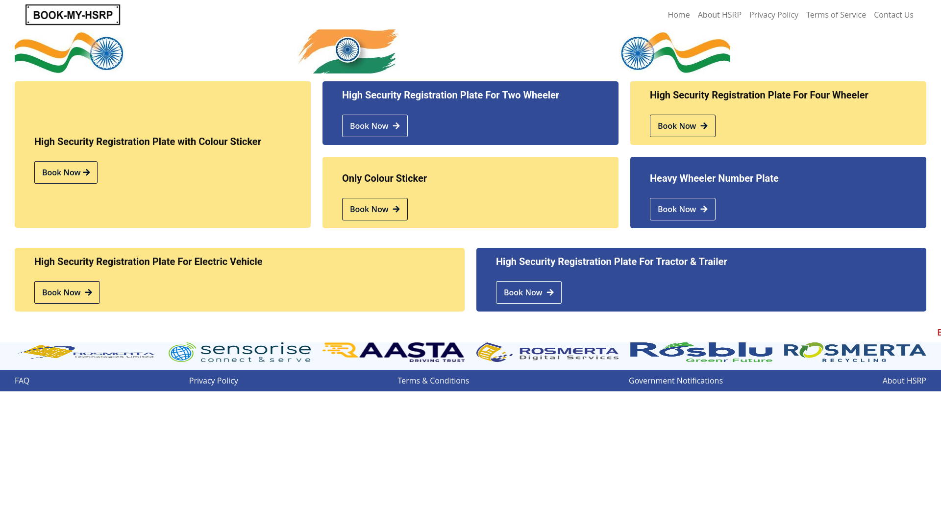 website screenshot of https://bookhsrpmy.in/
