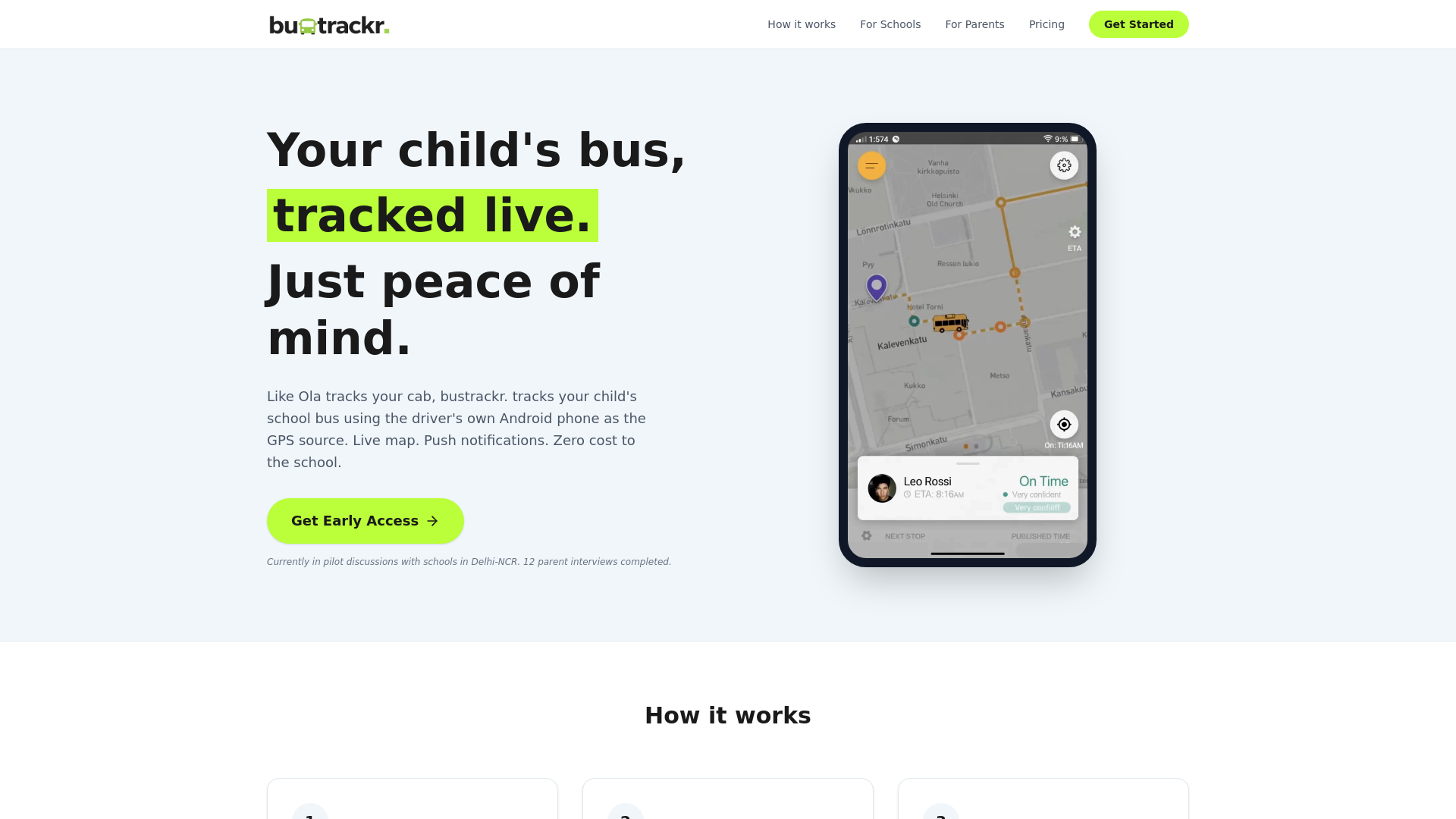 website screenshot of https://bustrackr.in