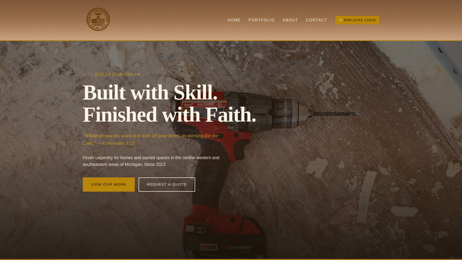 website screenshot of https://trinity.construction/