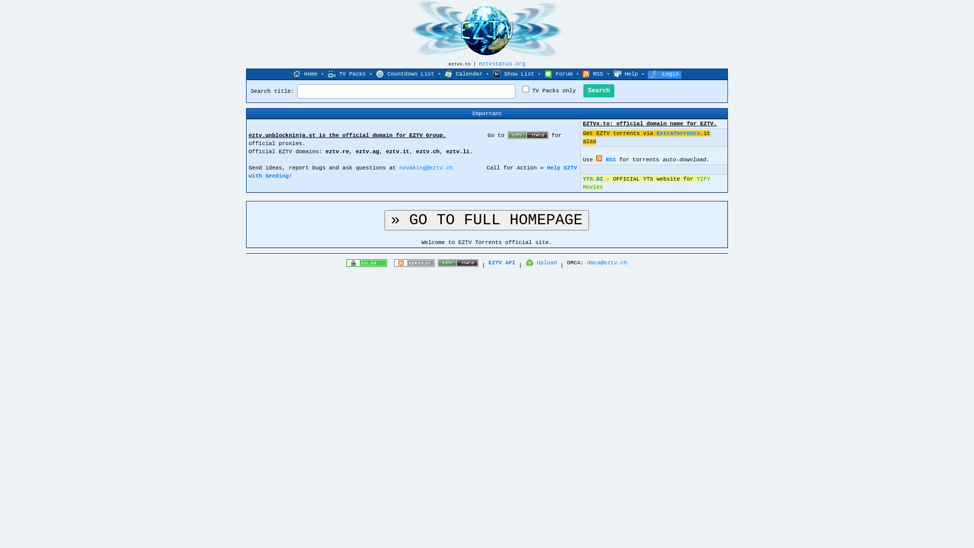 website screenshot of https://eztv.unblockninja.st/