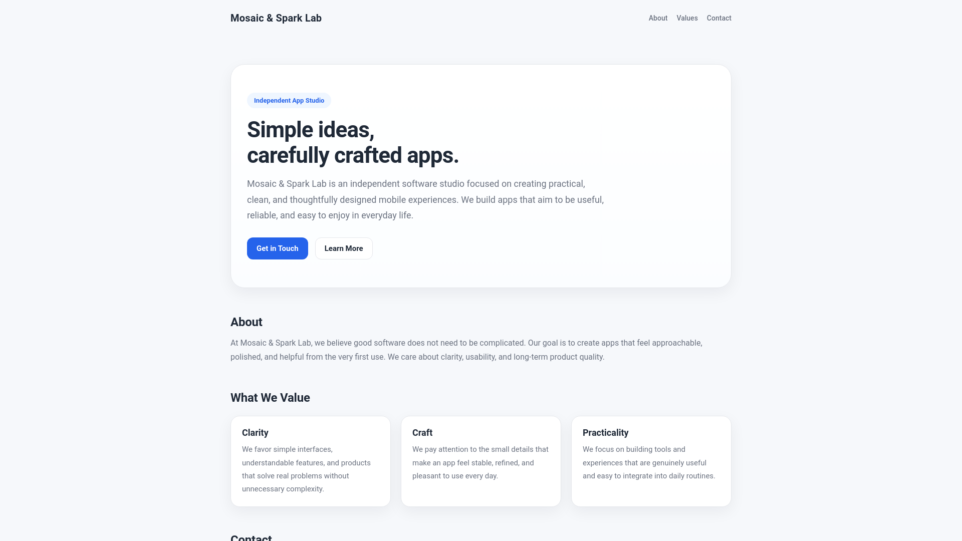 website screenshot of https://mosaicsparklab.com/