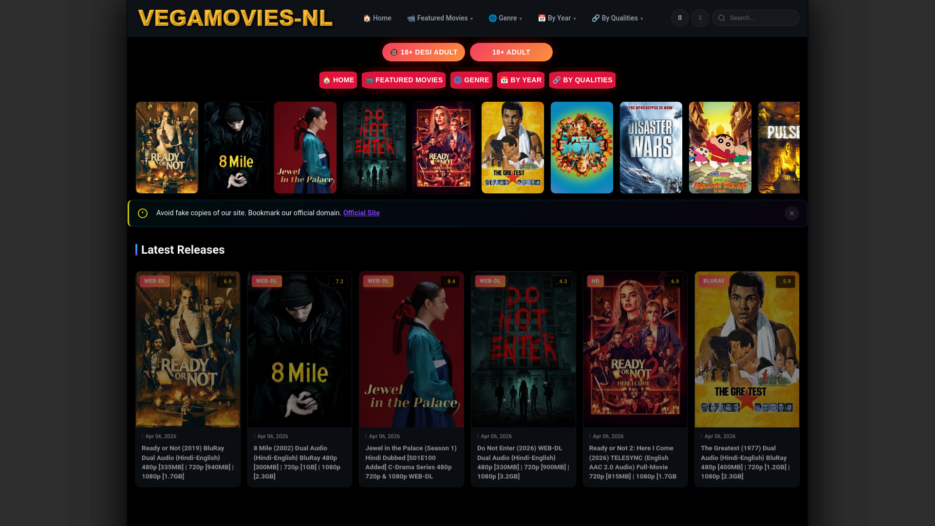 website screenshot of https://vegamovies-nl.stream