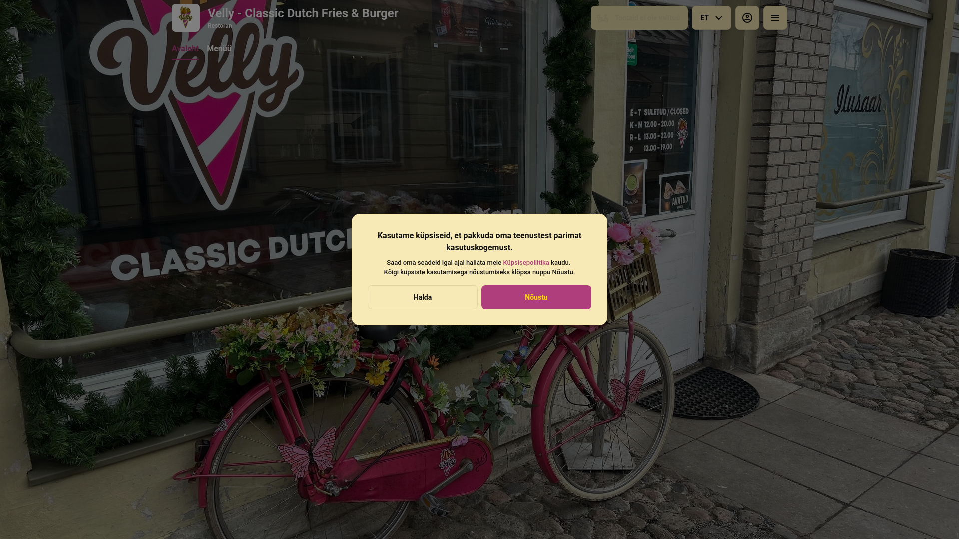 website screenshot of https://velly.ee/
