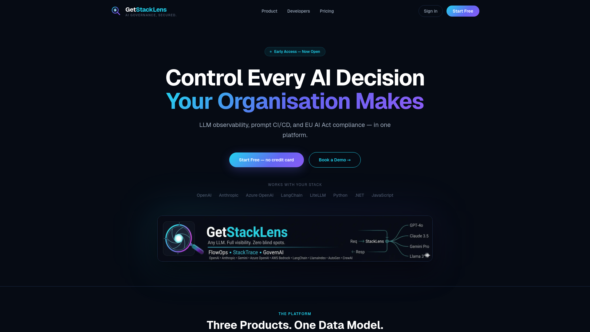 website screenshot of https://getstacklens.ai/