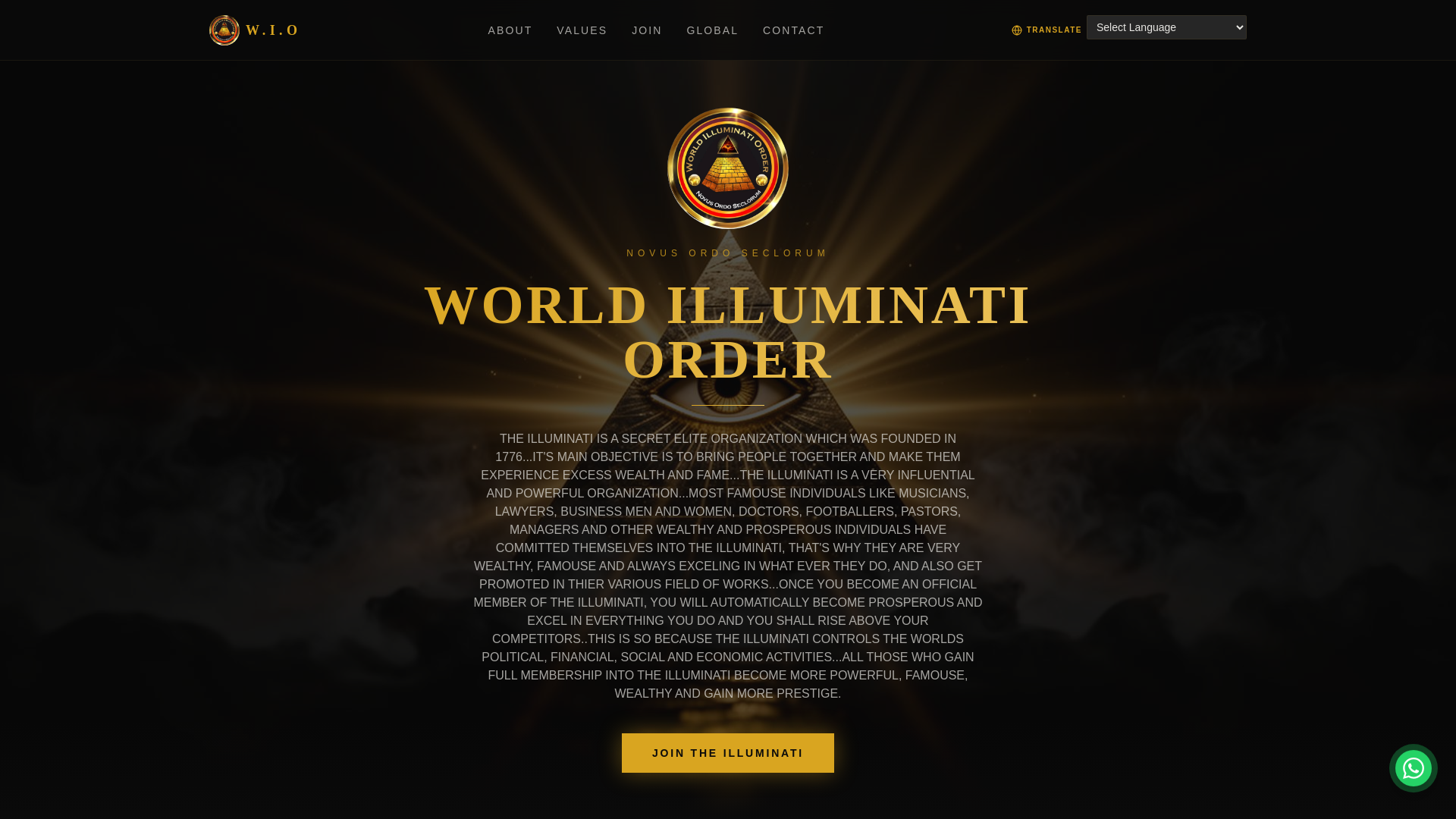 website screenshot of https://worldilluminatiorder.site/