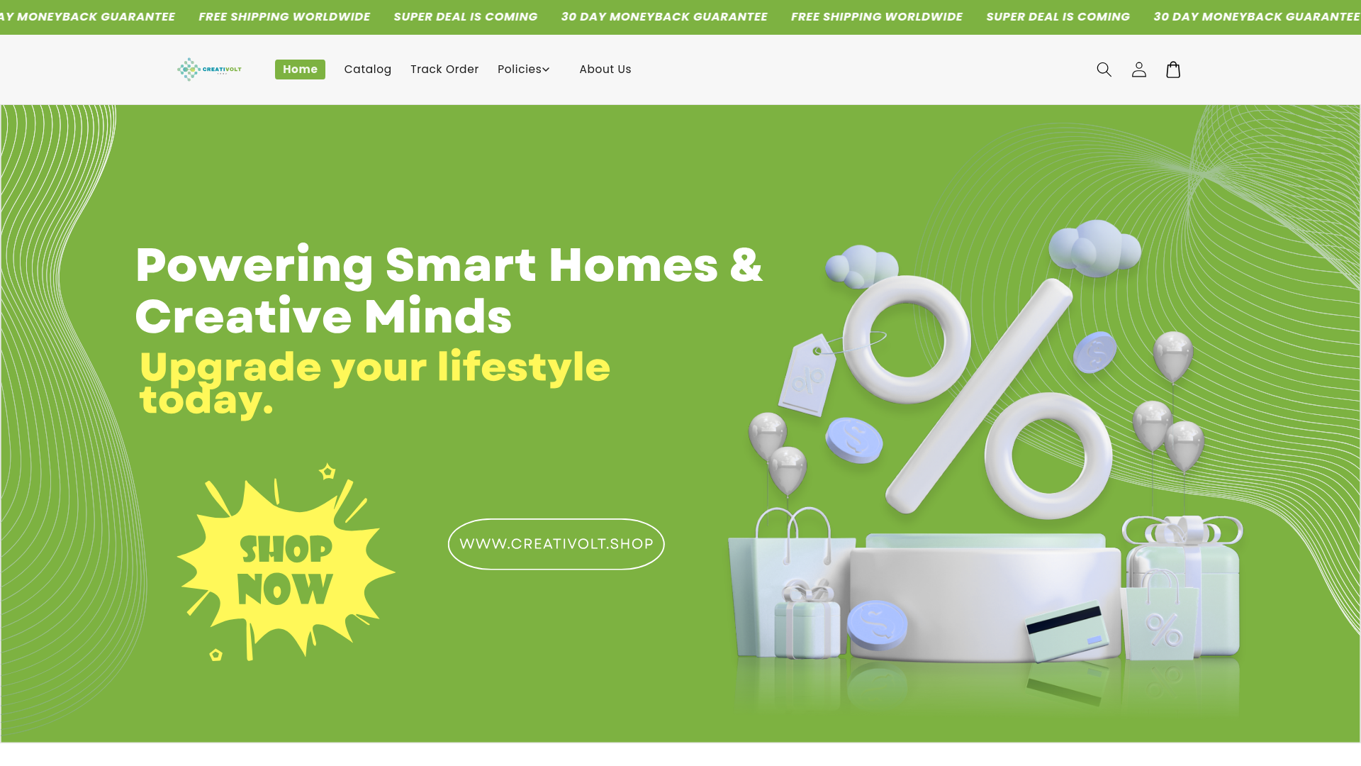 website screenshot of https://creativolt.shop/