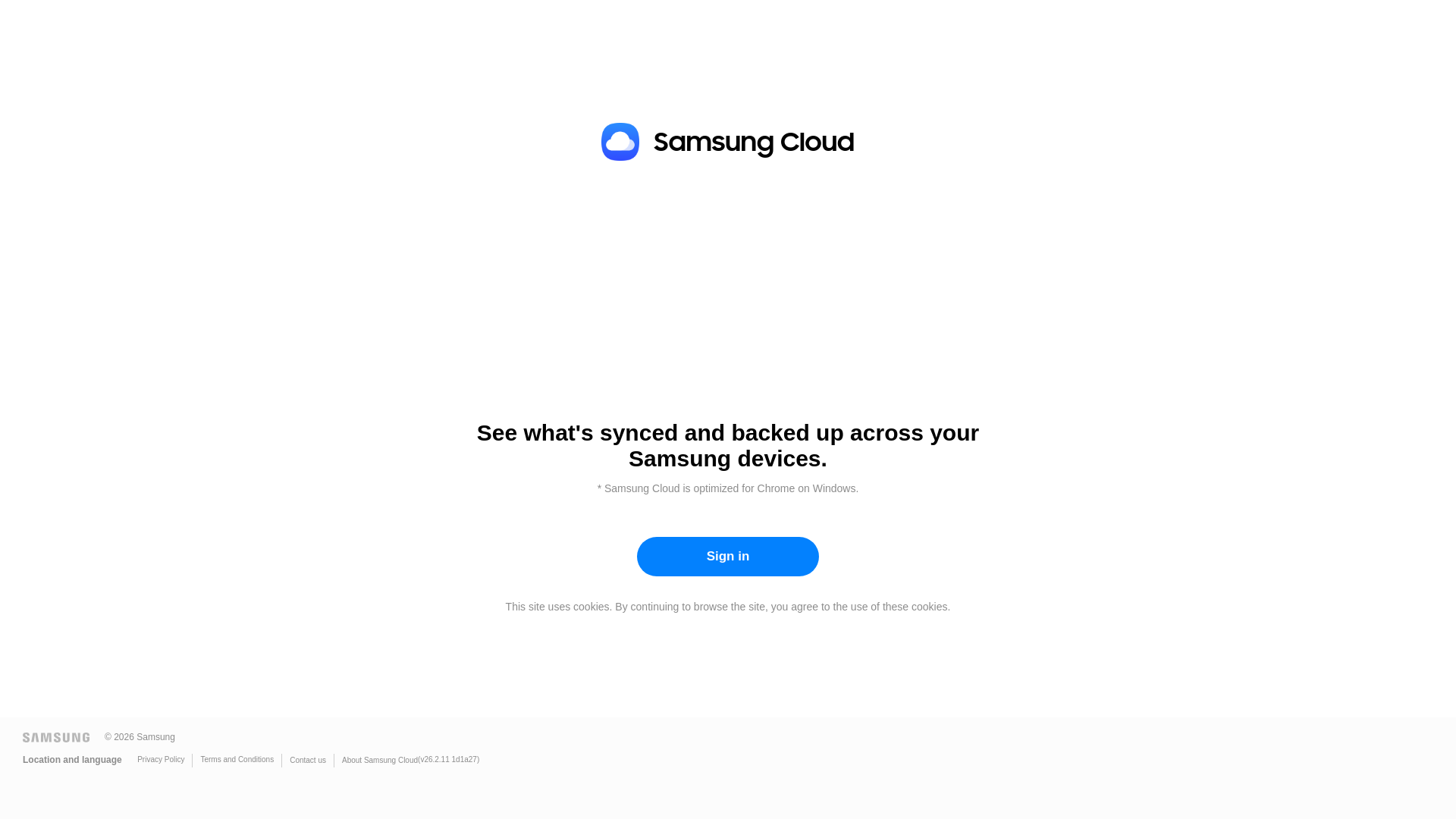 website screenshot of https://samsungcloud.com