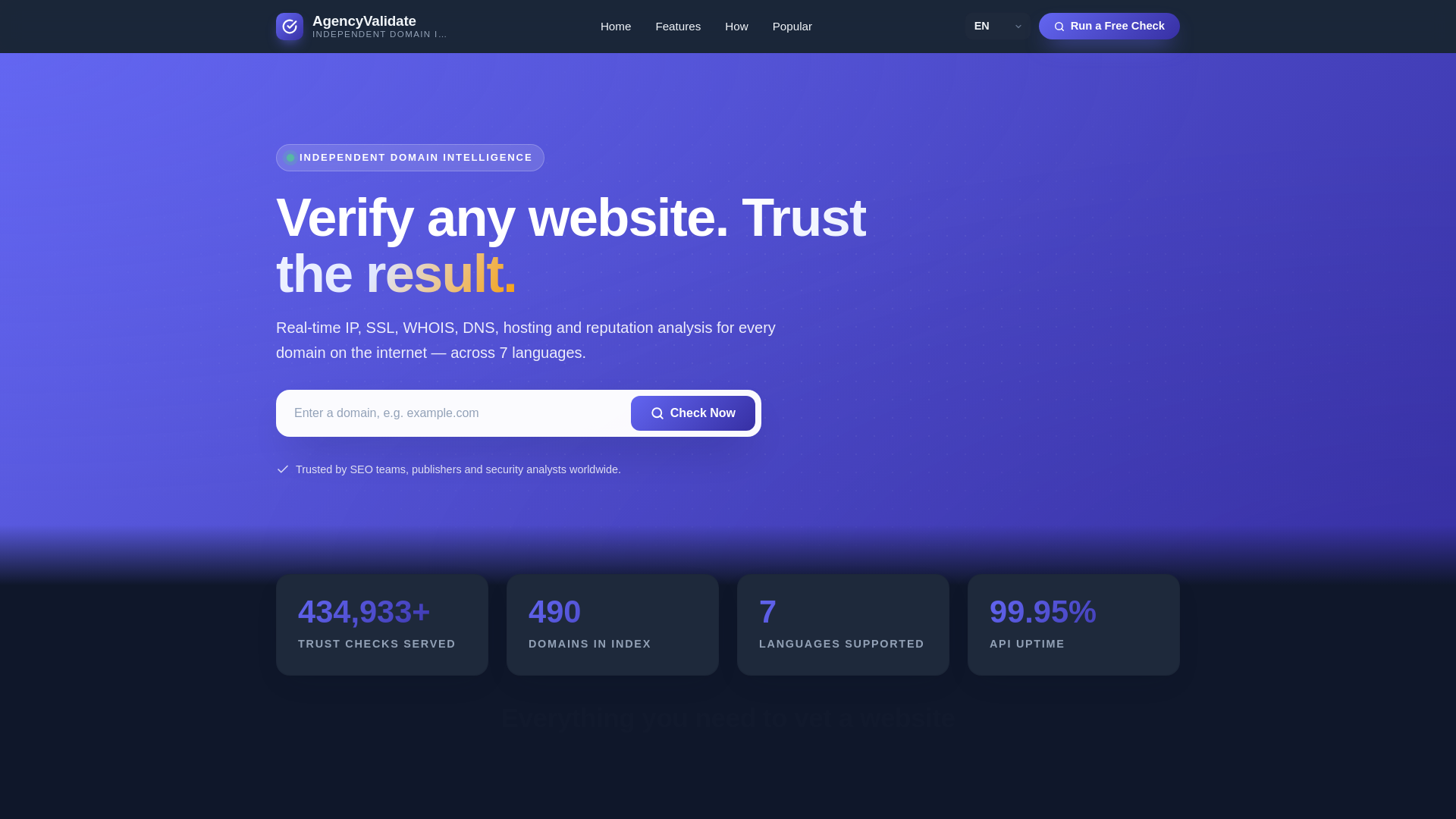 website screenshot of https://agencyvalidate.com/