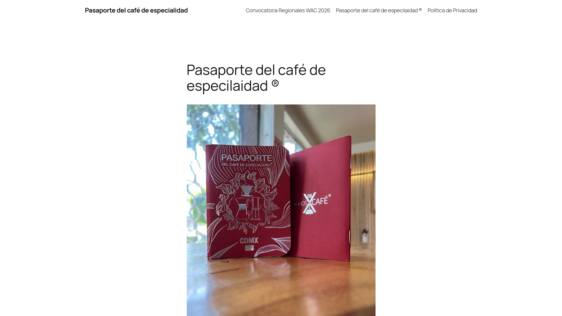 website screenshot of https://pasaportedelcafe.mx