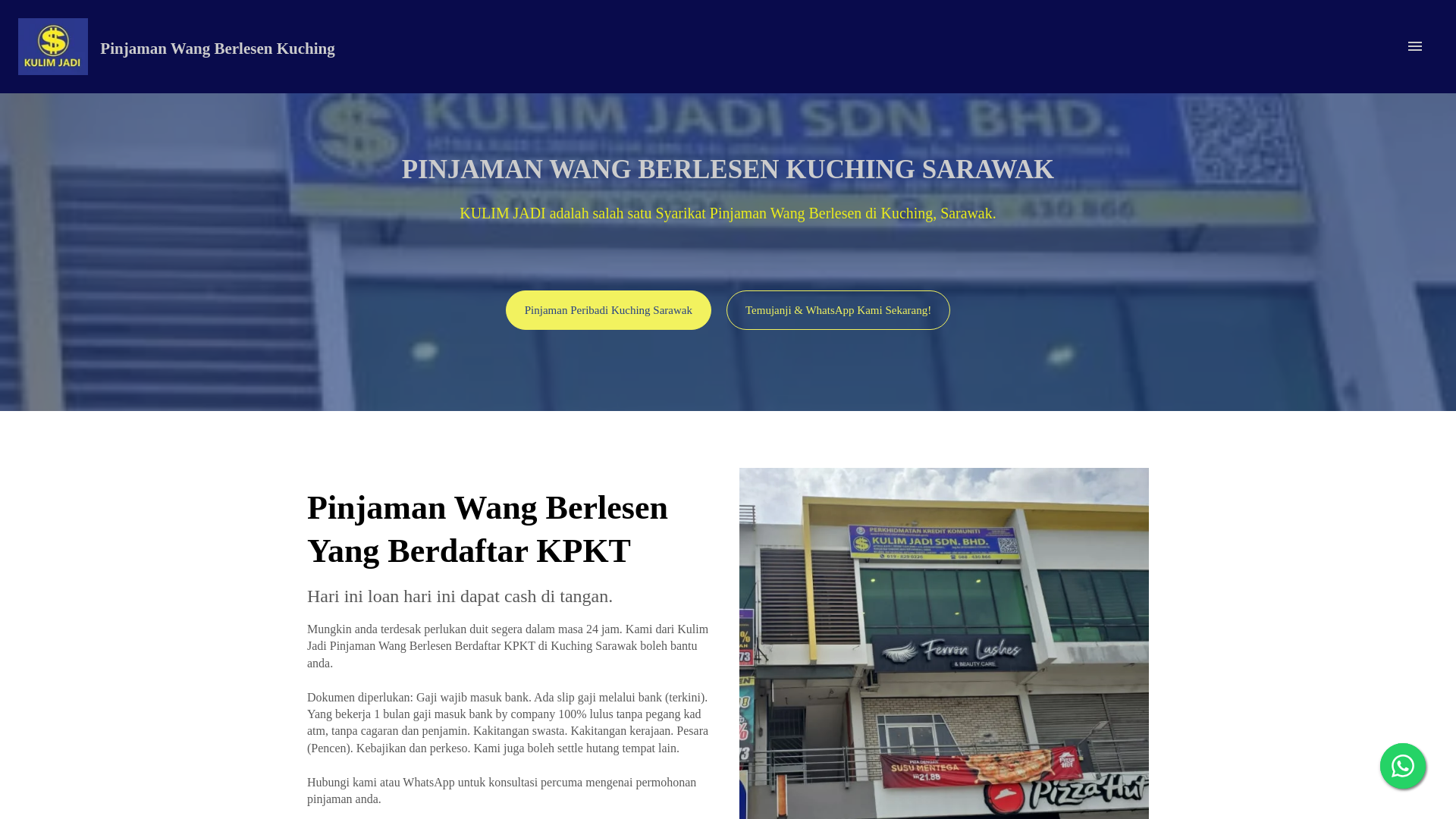 website screenshot of https://pinjamanwangberlesenkuching.com