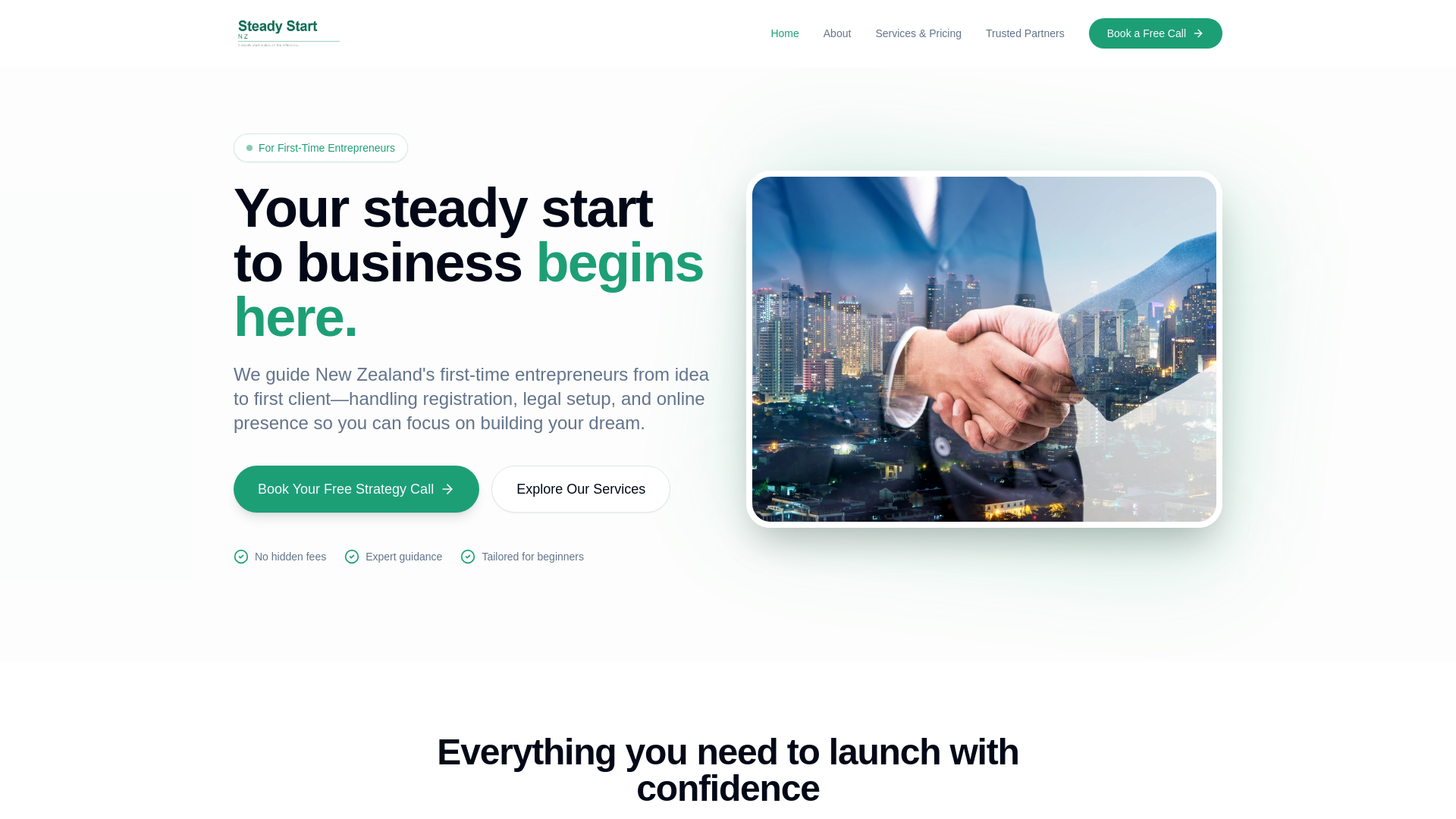 website screenshot of https://steadystartnz.com