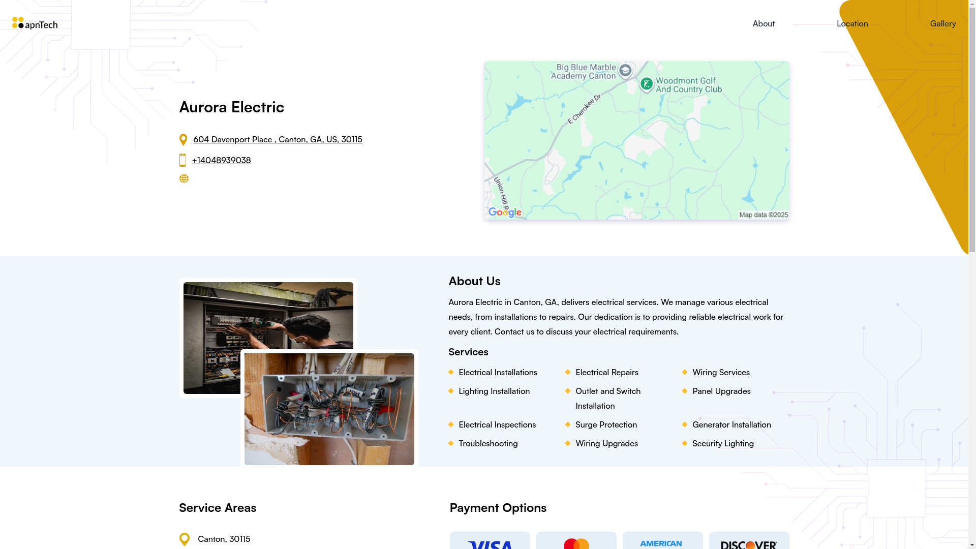 website screenshot of https://auroraelectric.online/
