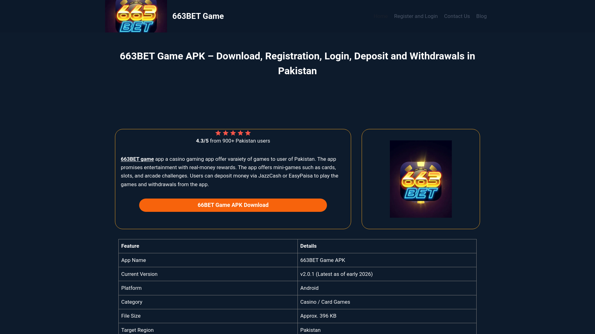 website screenshot of https://663betgame.net.pk