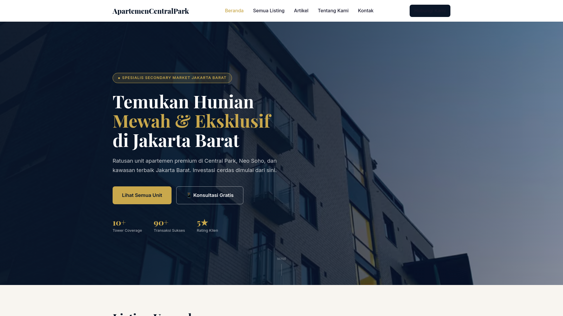website screenshot of https://apartemencentralpark.com/