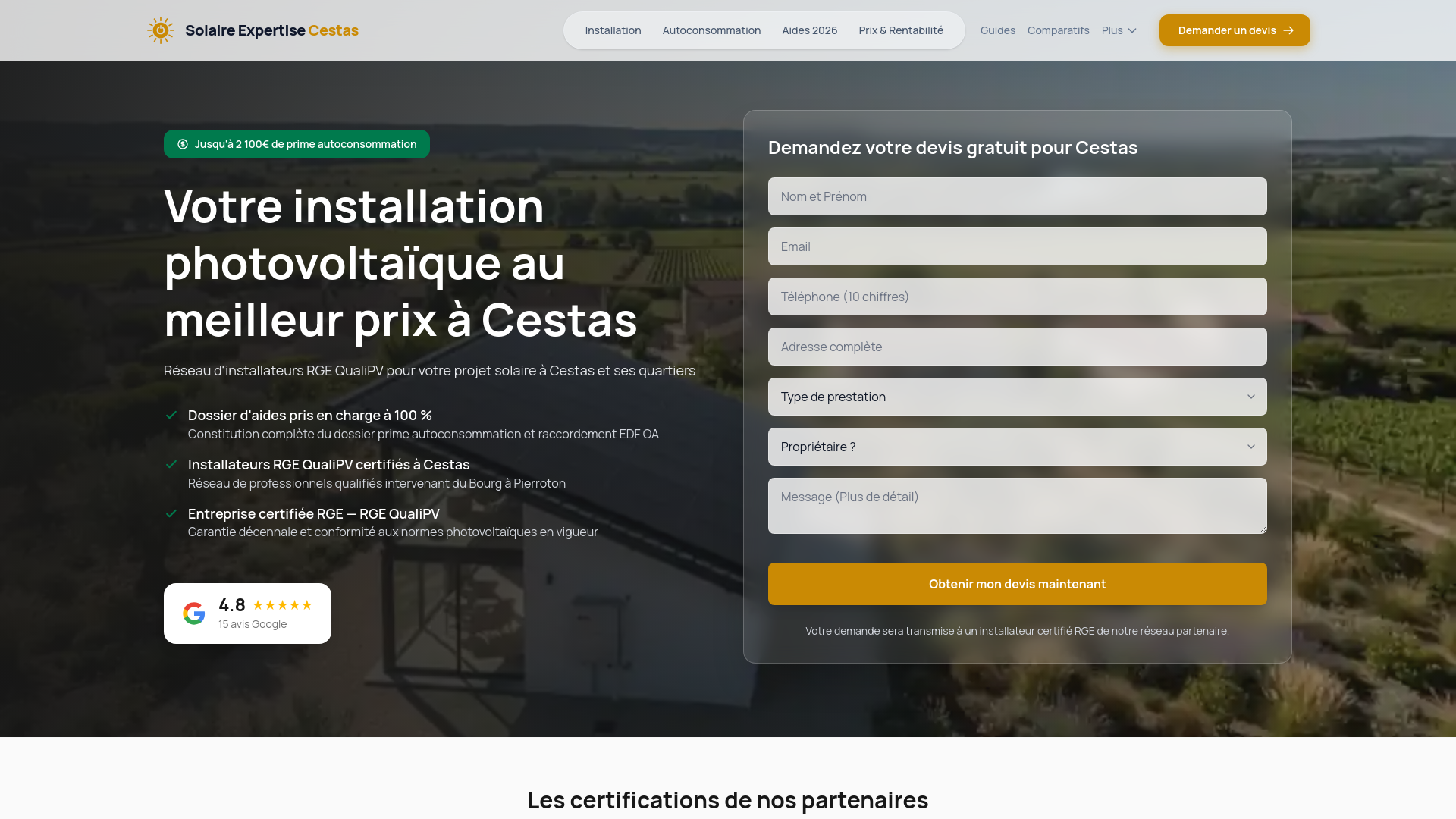 website screenshot of https://photovoltaique-cestas.fr