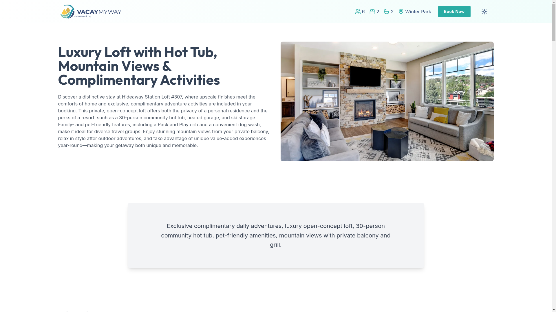 website screenshot of https://exhaleridge.vacations/
