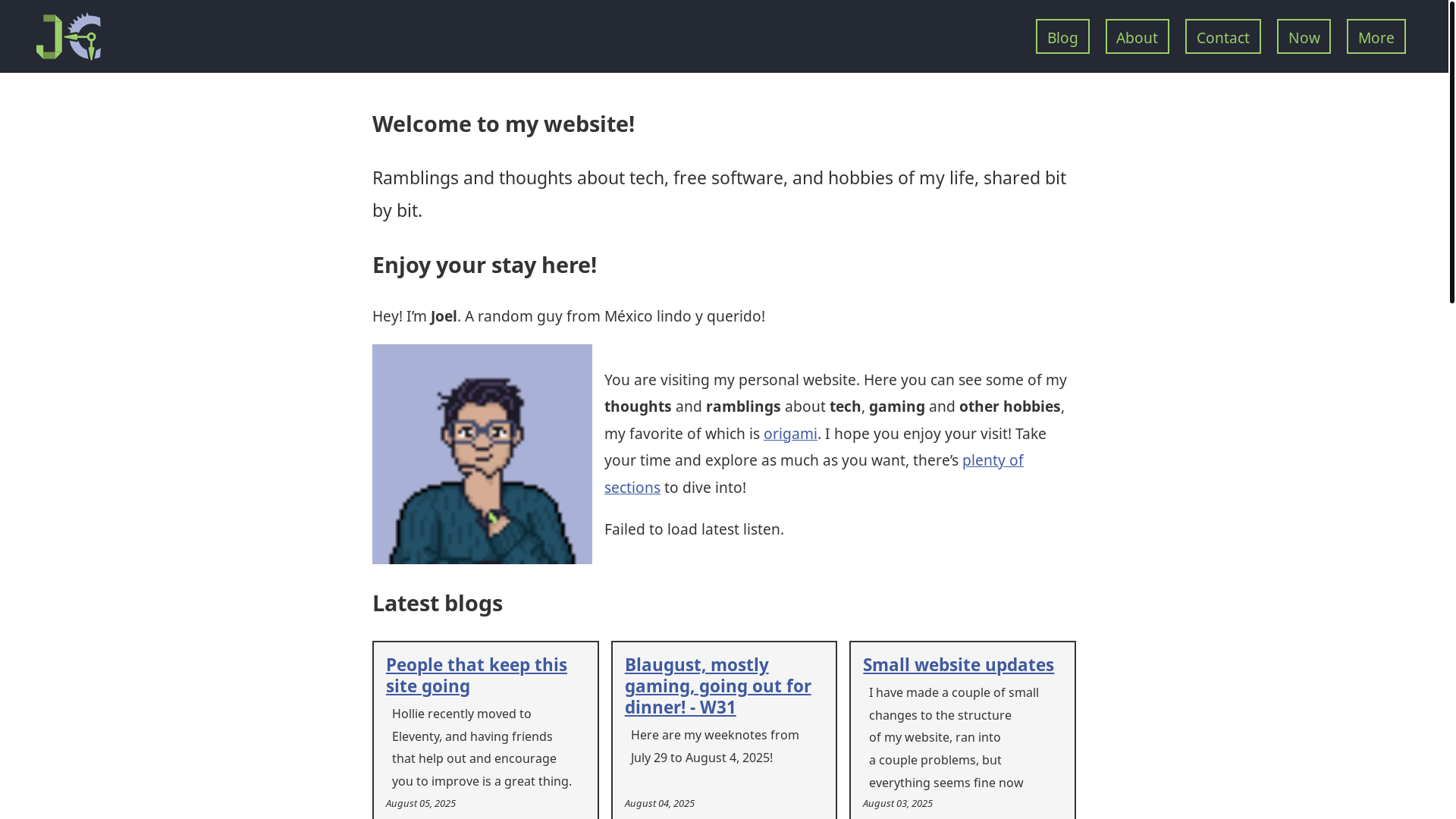 website screenshot of https://joelchrono.xyz/