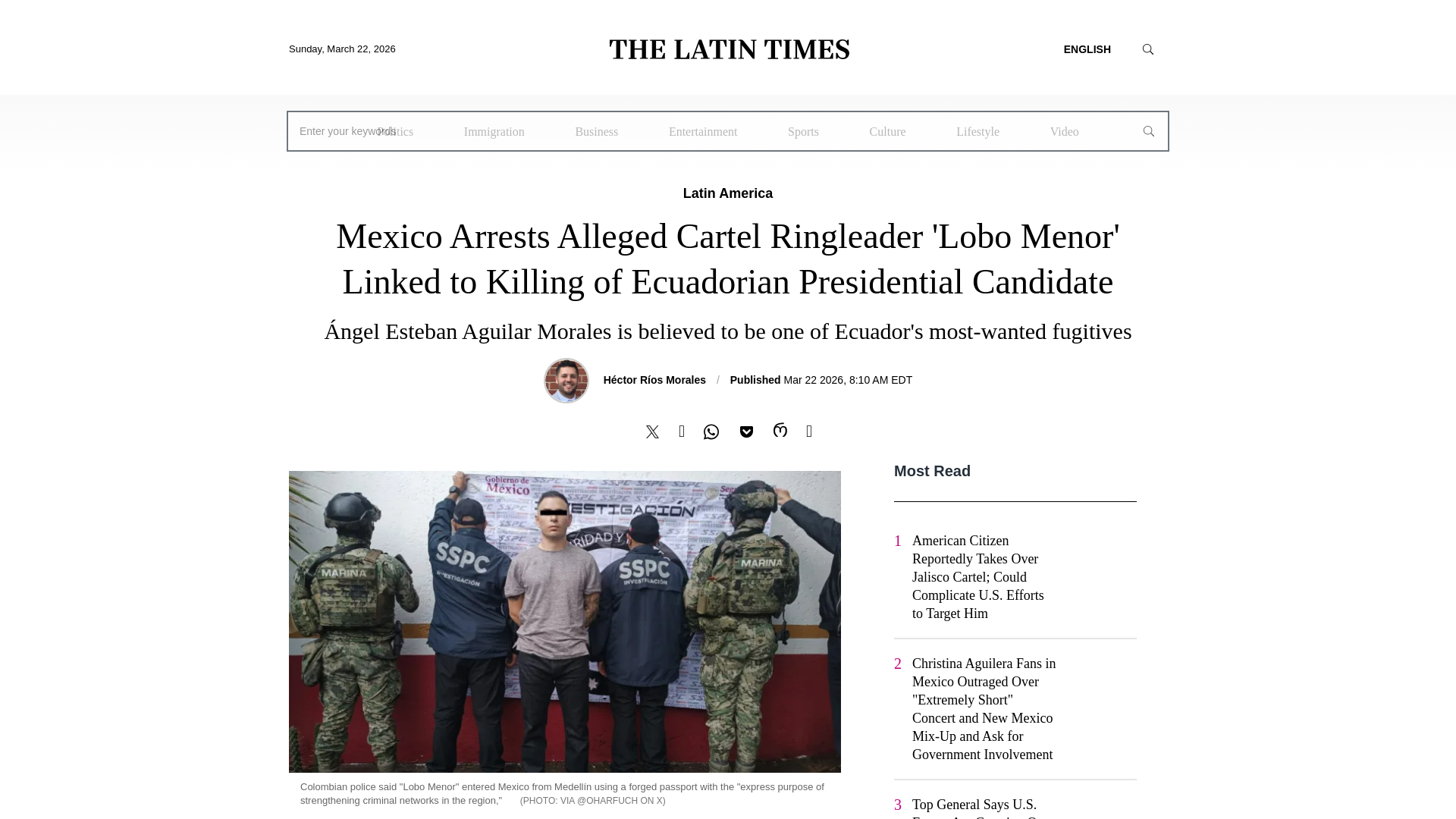 website screenshot of https://www.latintimes.com/mexico-arrests-alleged-cartel-ringleader-lobo-menor-linked-killing-ecuadorian-presidential-595843