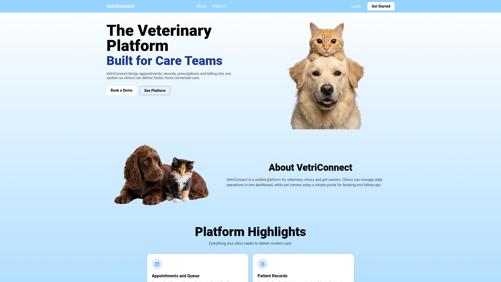 website screenshot of https://vetriconnect.com/