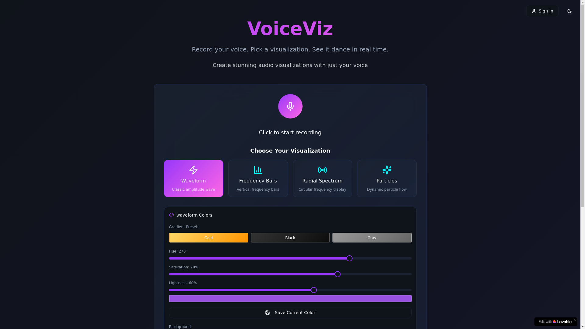 website screenshot of https://voiceviz.app/