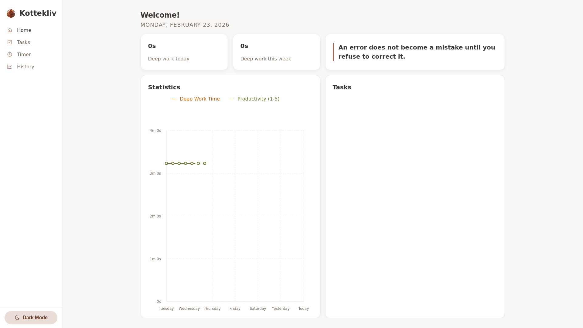 website screenshot of https://kottekliv-productivity-app.pages.dev/