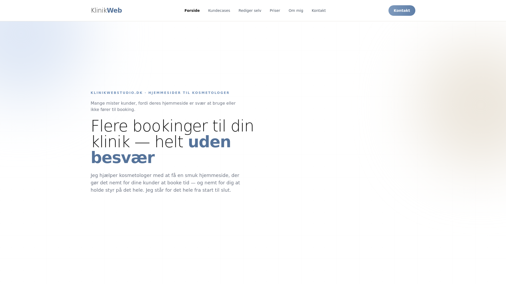 website screenshot of https://klinikwebstudio.dk/