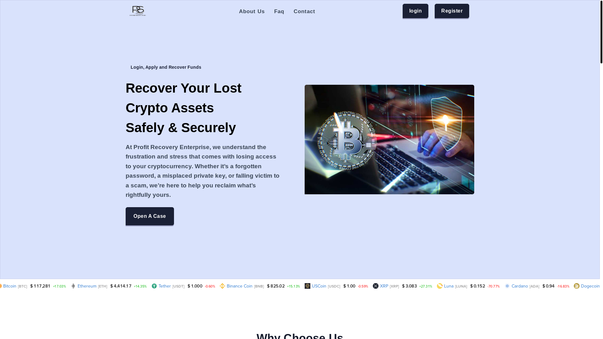 website screenshot of https://profitrecoveryinc.org/