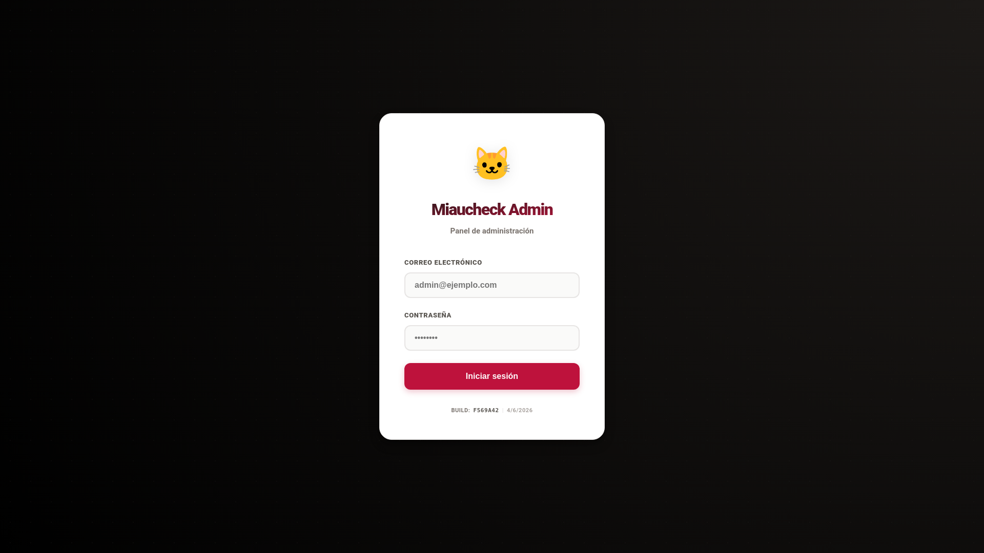 website screenshot of https://miaucheck-admin-frontend.pages.dev/