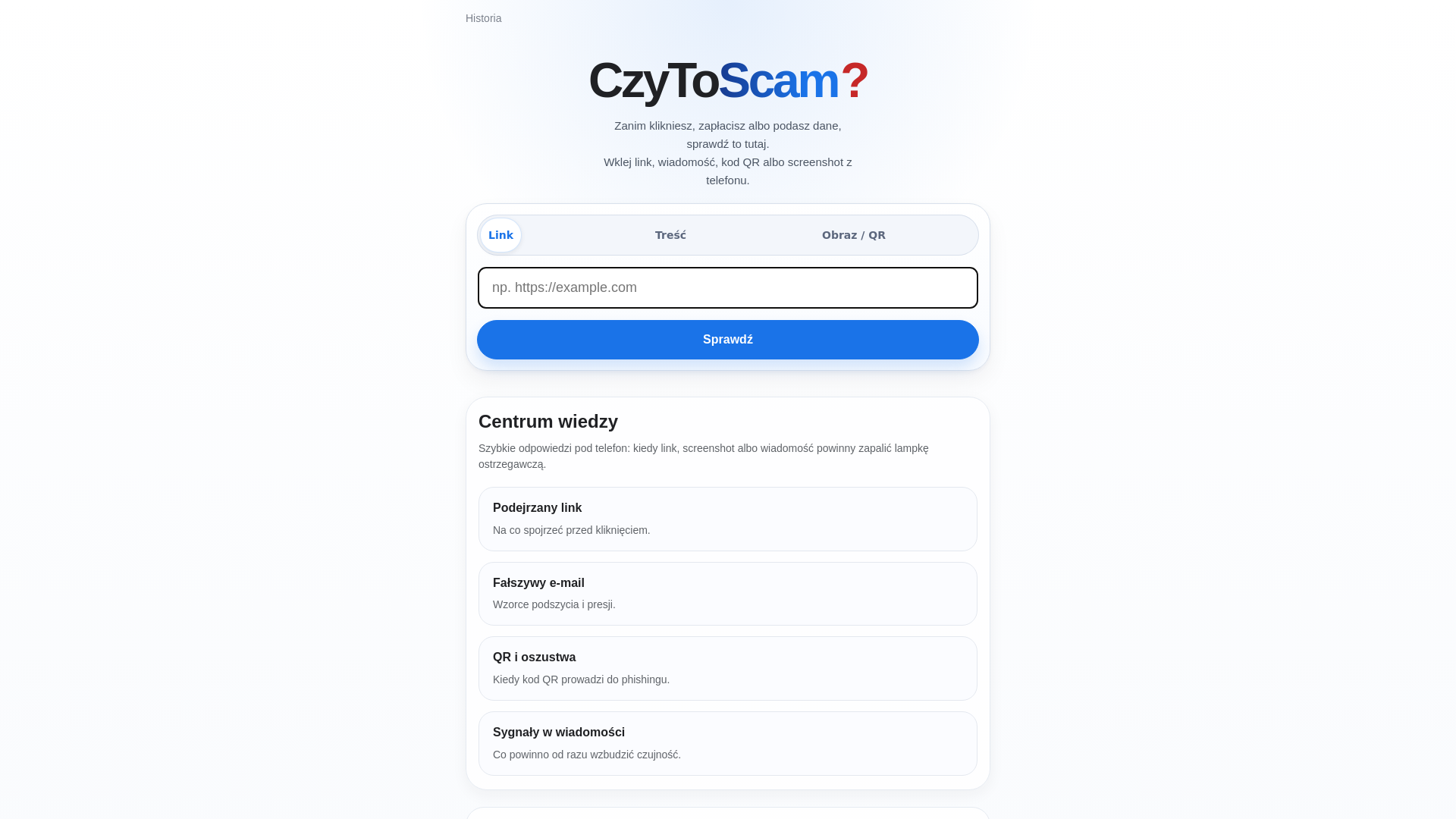 website screenshot of https://czytoscam.pl