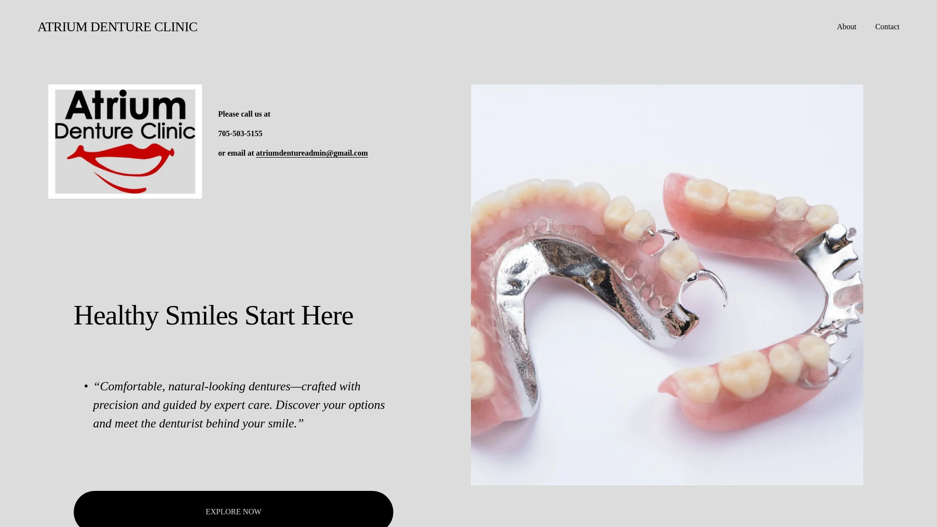 website screenshot of https://atriumdentureclinic.com/
