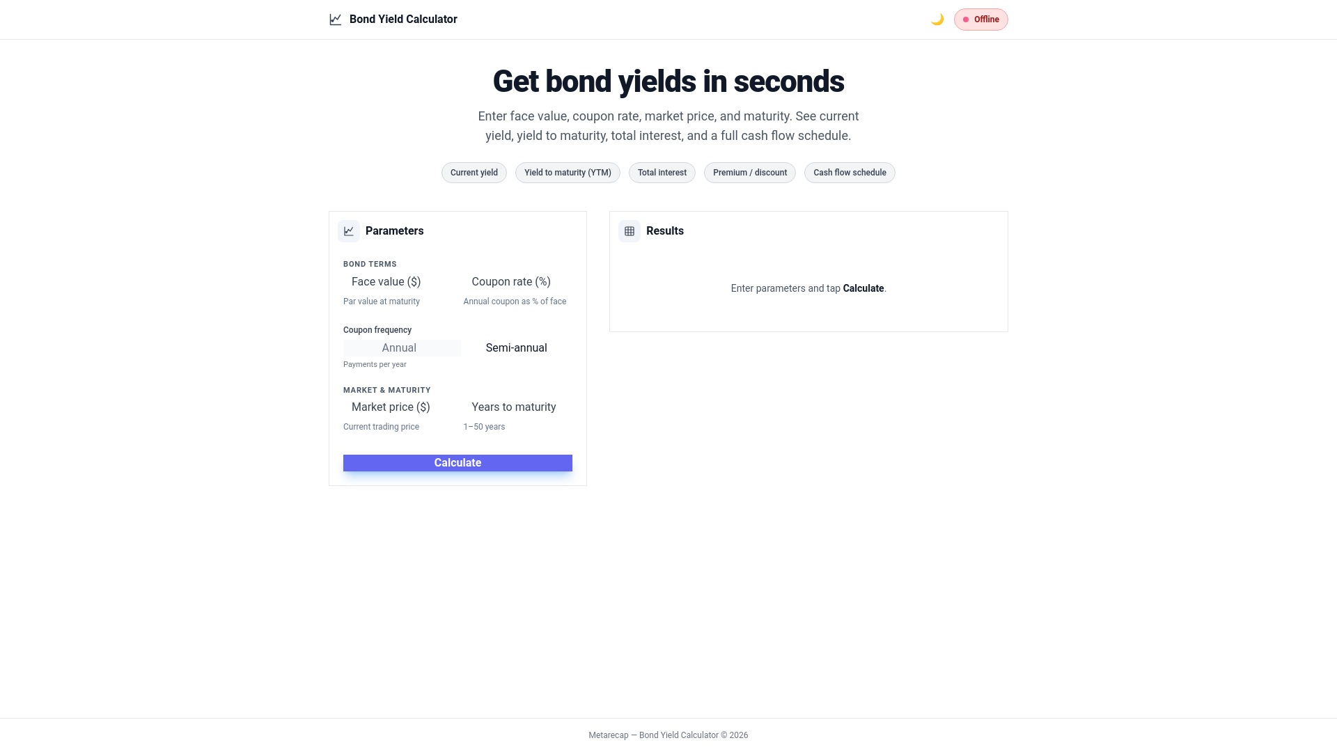 website screenshot of https://bond-yield-calculator-fe.pages.dev/