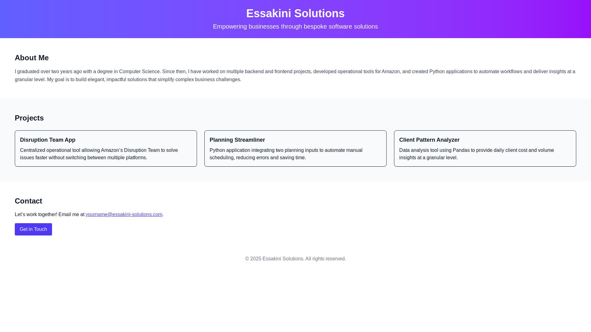 website screenshot of https://essakini-solutions.com/