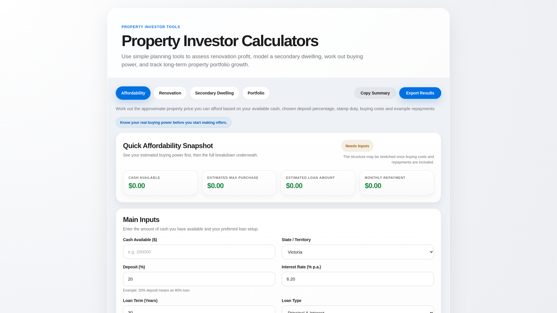 website screenshot of https://propertycalculations.pages.dev/