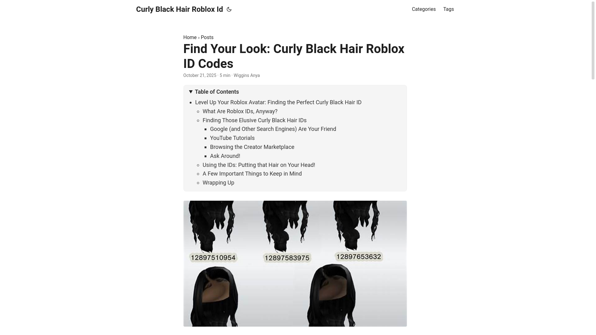 website screenshot of https://curly-black-hair-roblox-id.pages.dev/