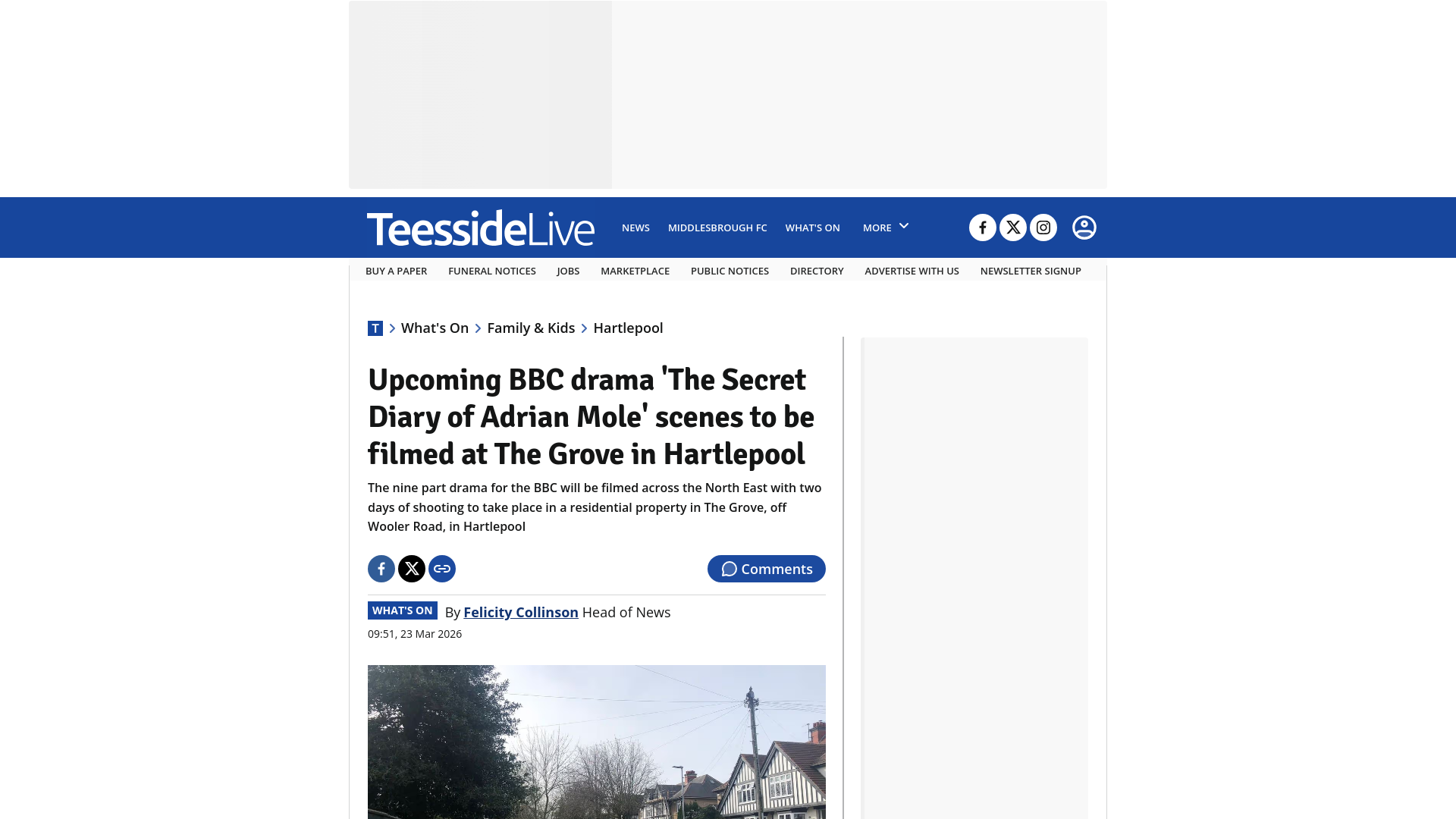 website screenshot of https://www.gazettelive.co.uk/whats-on/family-kids-news/diary-adrian-mole-hartlepool-bbc-33641039