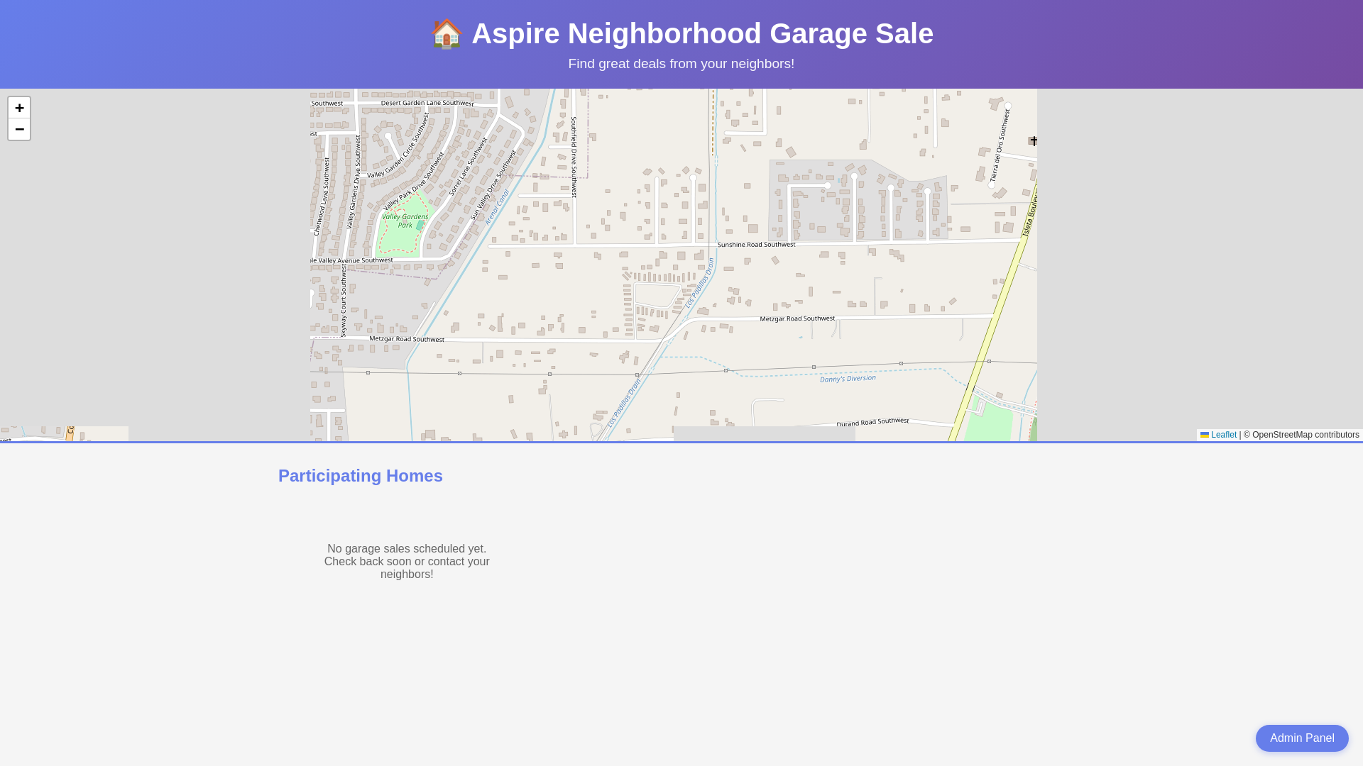 website screenshot of https://aspiregaragesale.com/