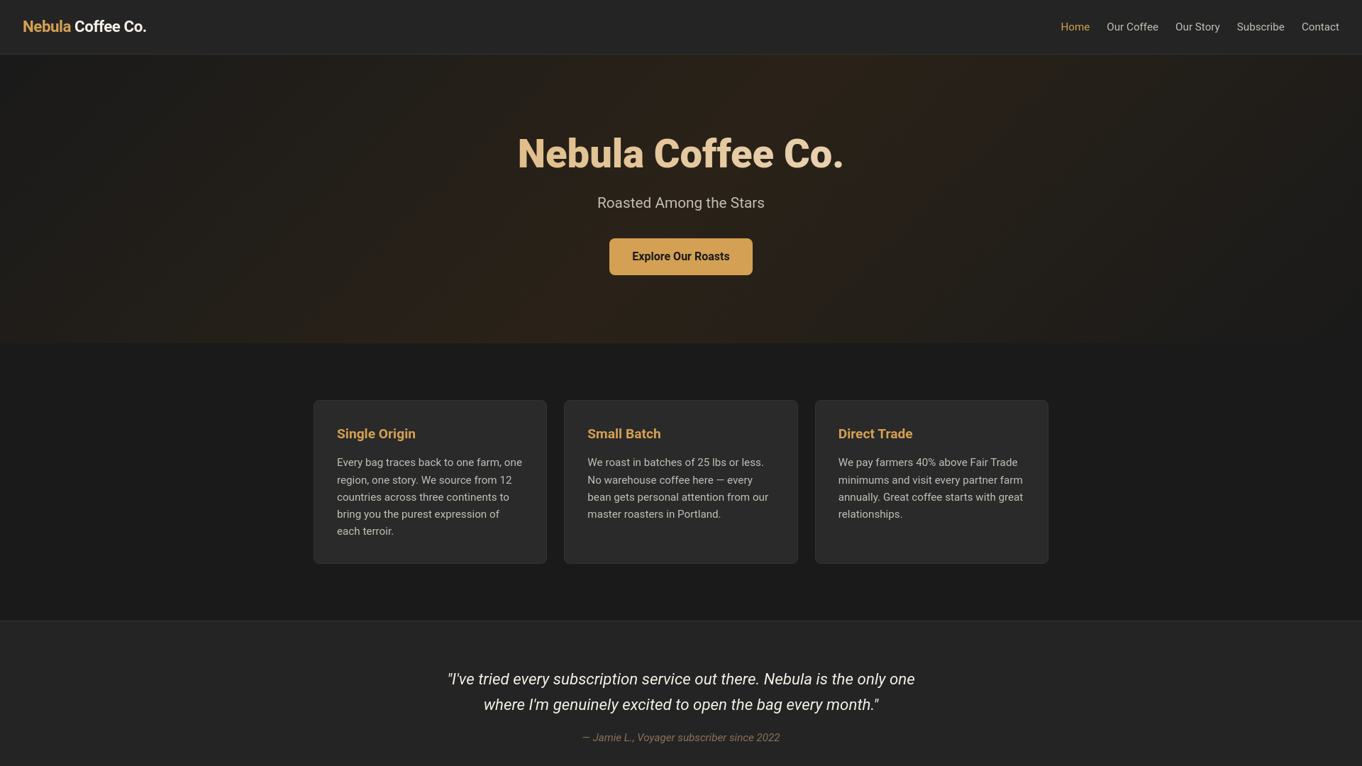 website screenshot of https://nebula-coffee.pages.dev/