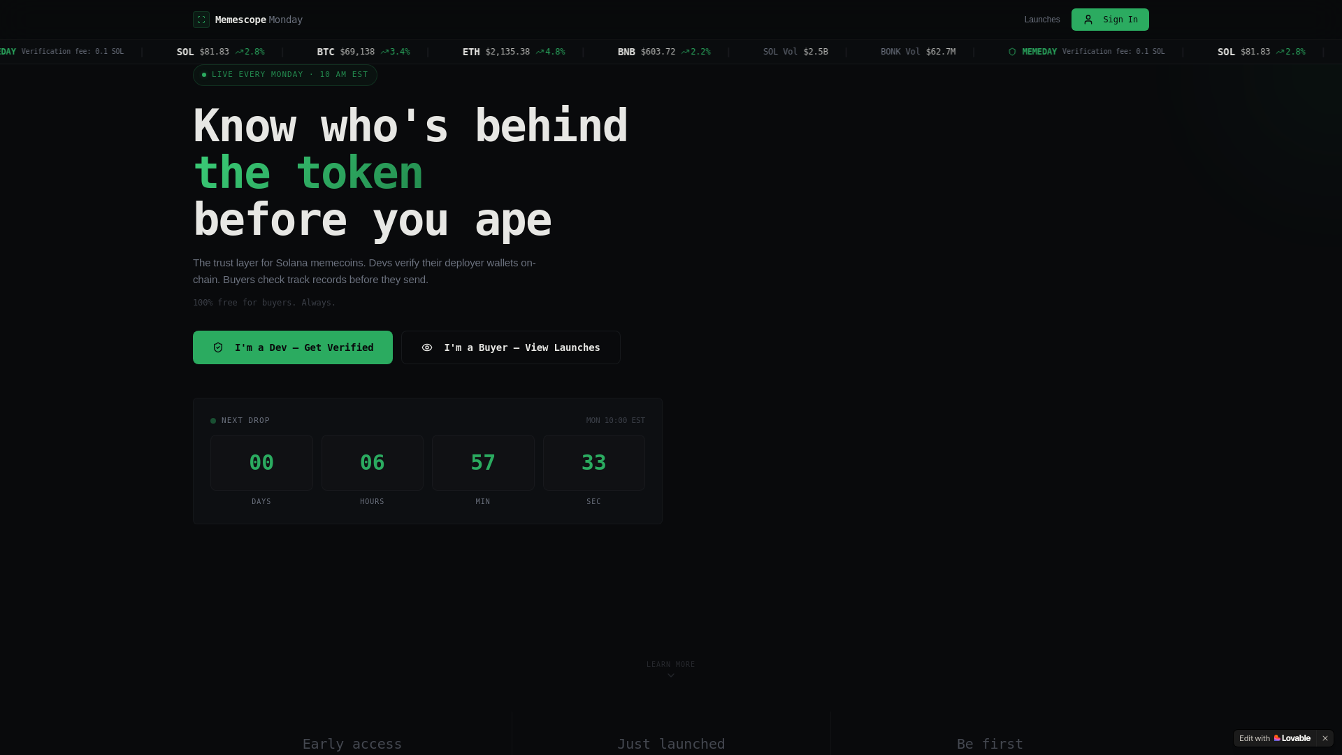 website screenshot of https://memescope-monday.fun