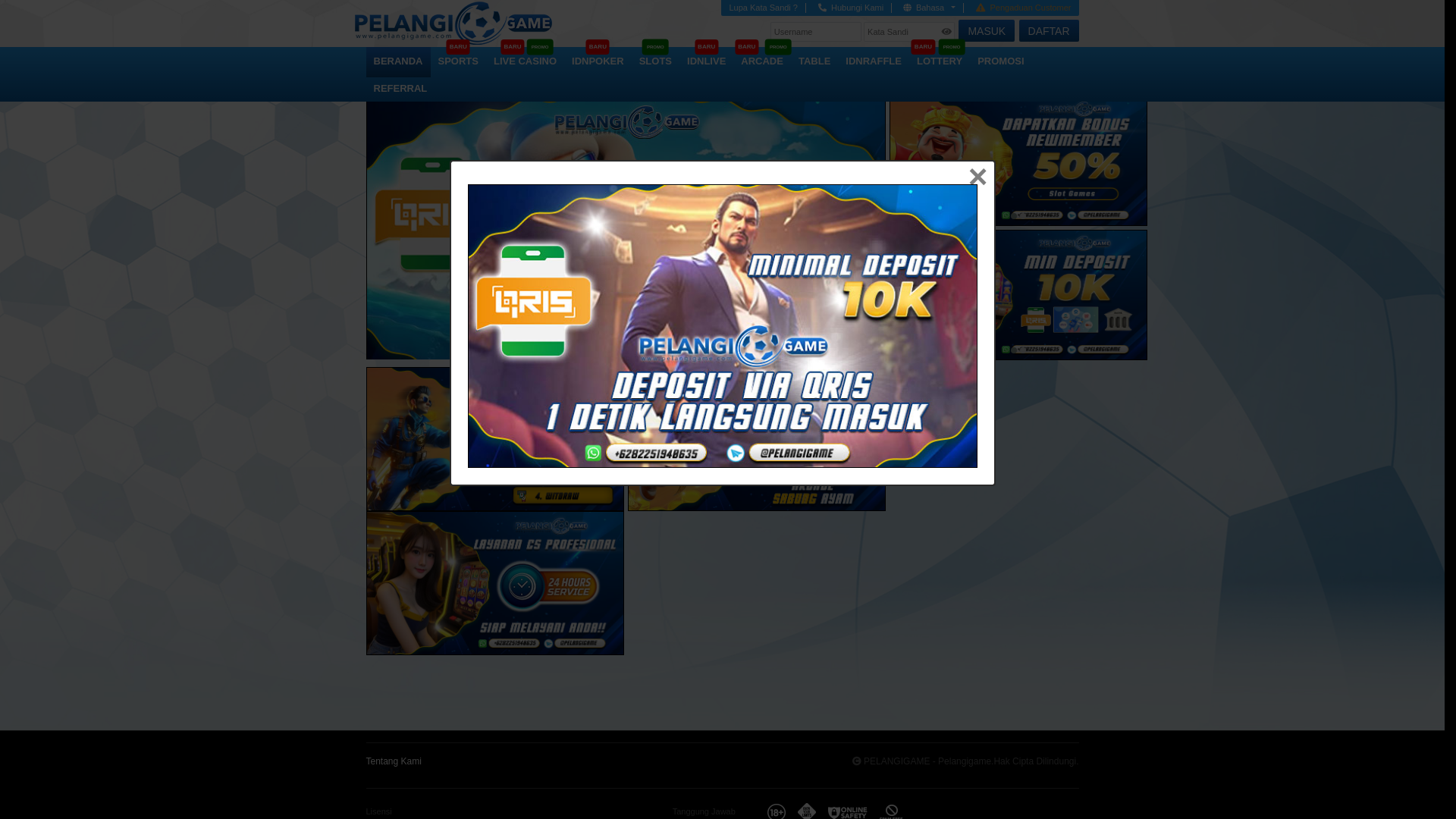 website screenshot of https://pelangigamemain.com/