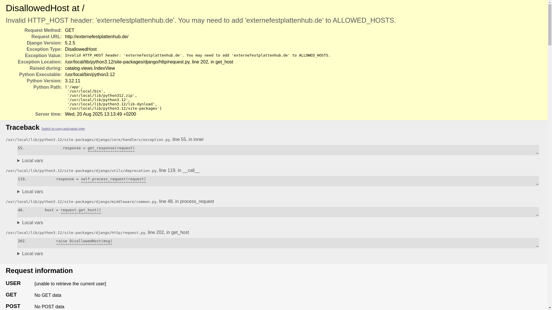 website screenshot of https://externefestplattenhub.de/