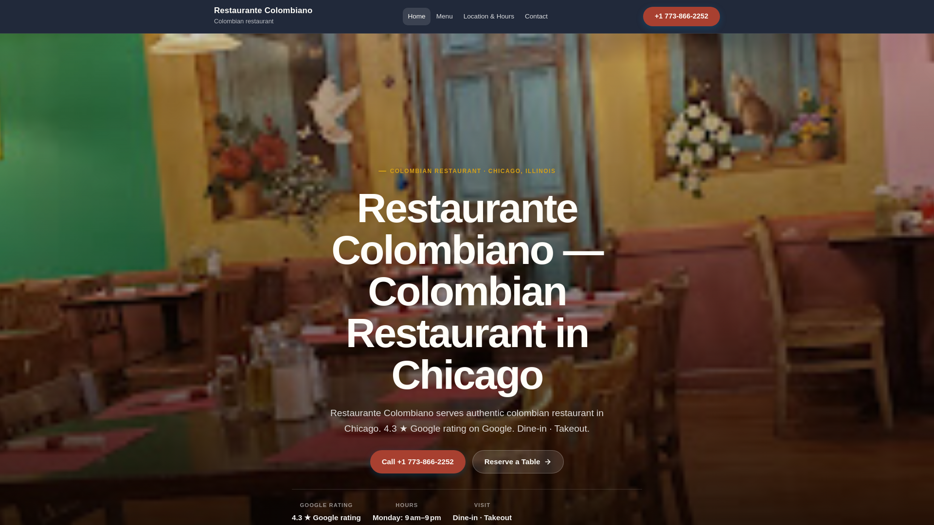 website screenshot of https://restaurantecolombianochicago.com
