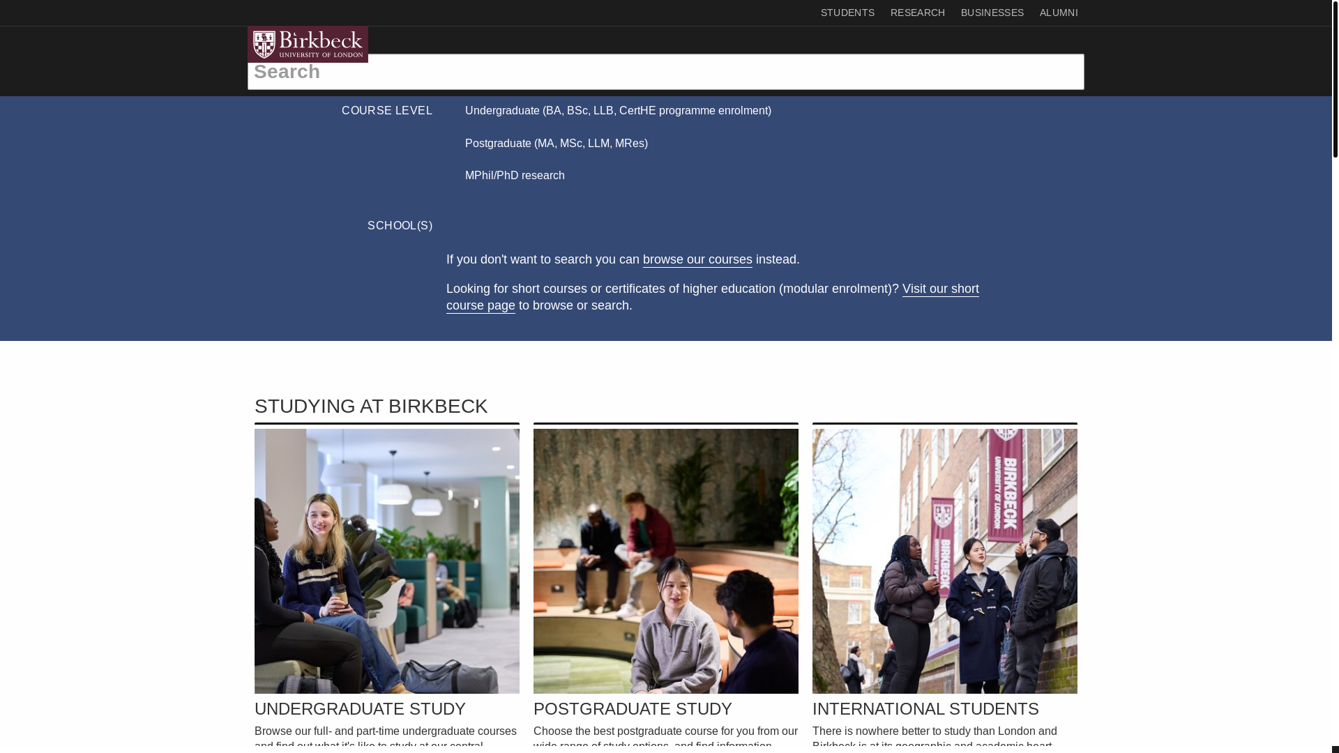 website screenshot of https://www.bbk.ac.uk/