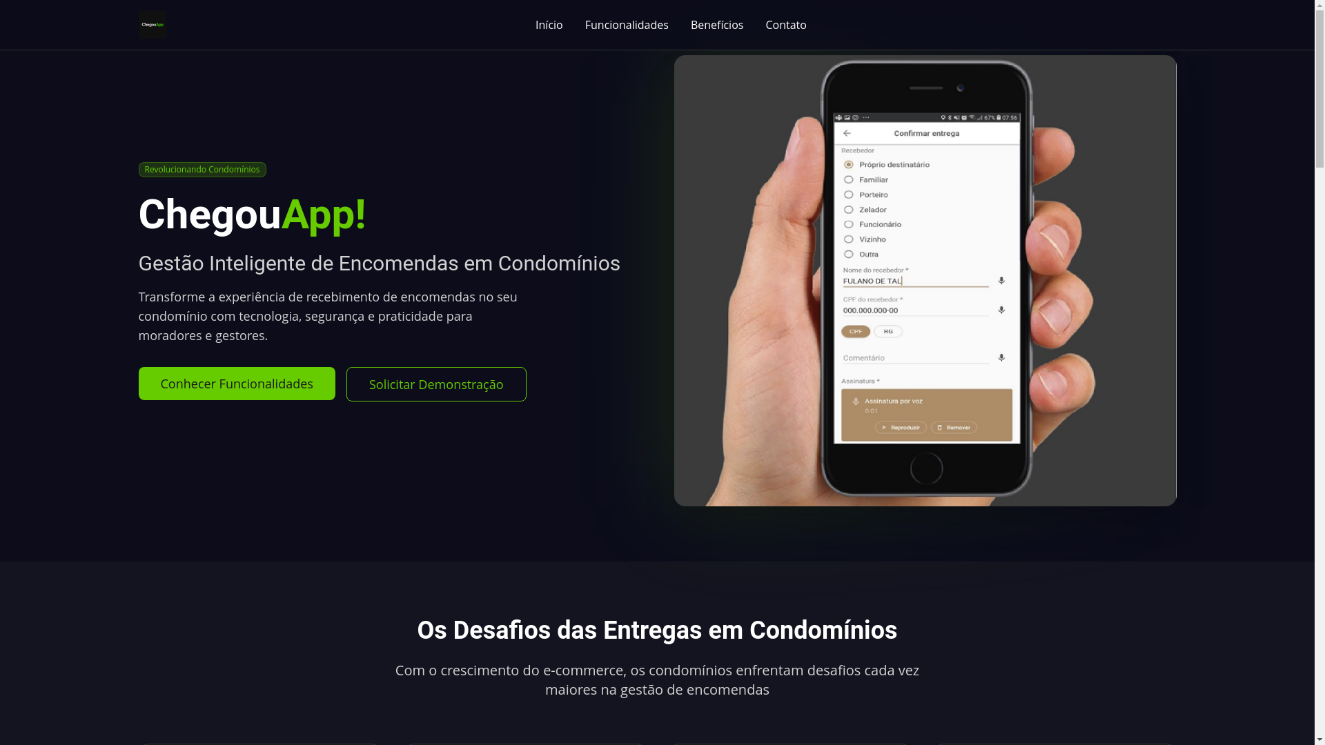 website screenshot of https://site-chegou.pages.dev/