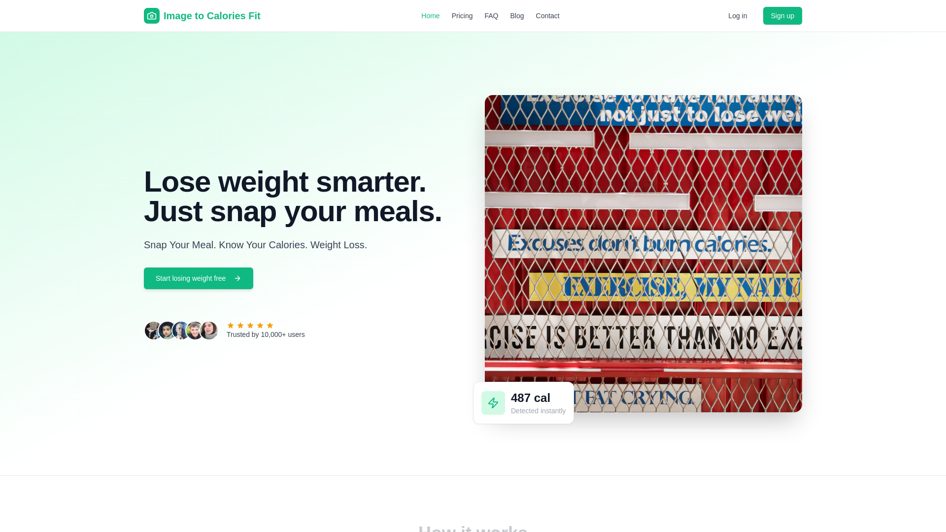 website screenshot of https://imagetocalories.com