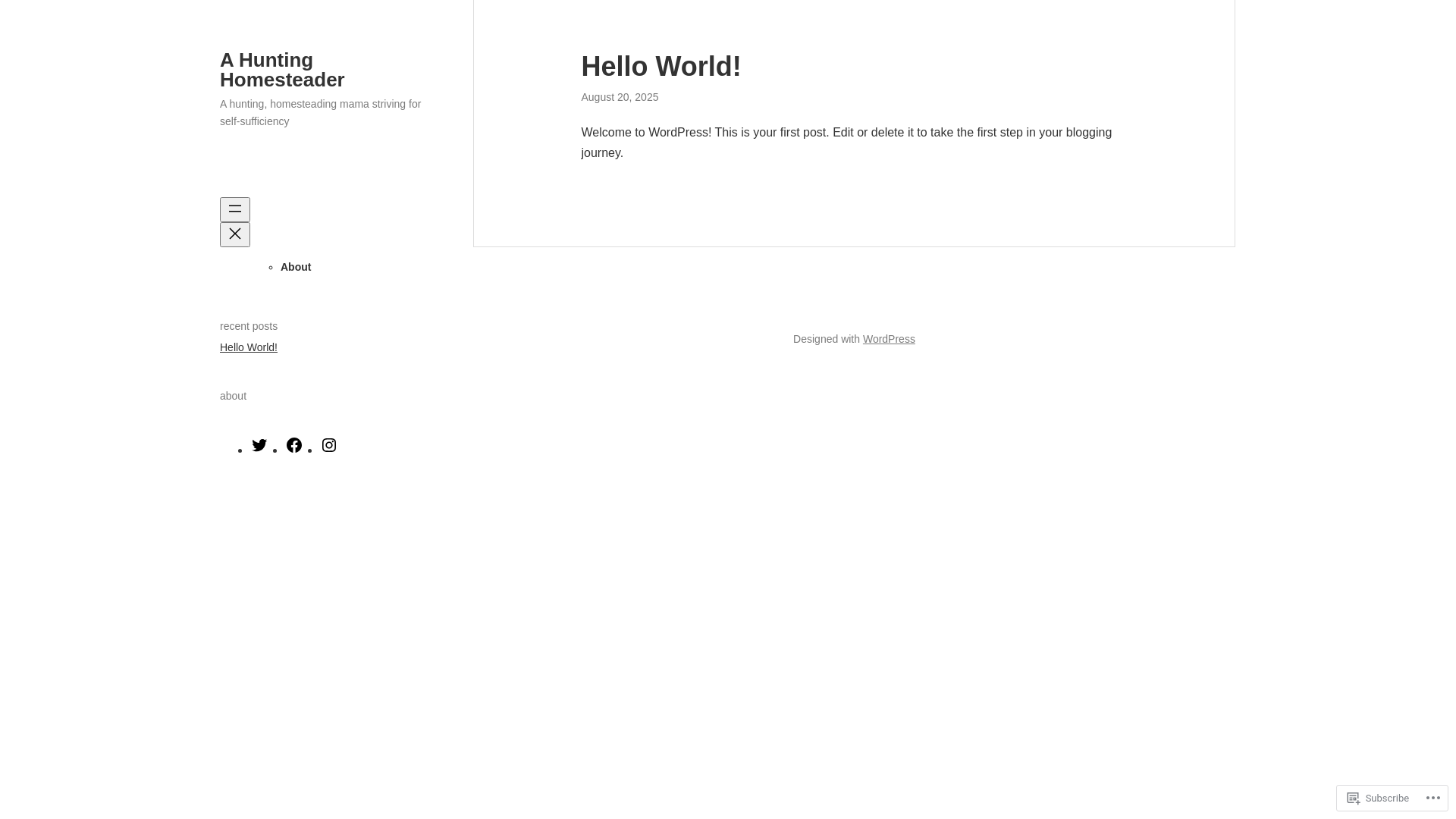 website screenshot of https://huntinghomesteader.blog/