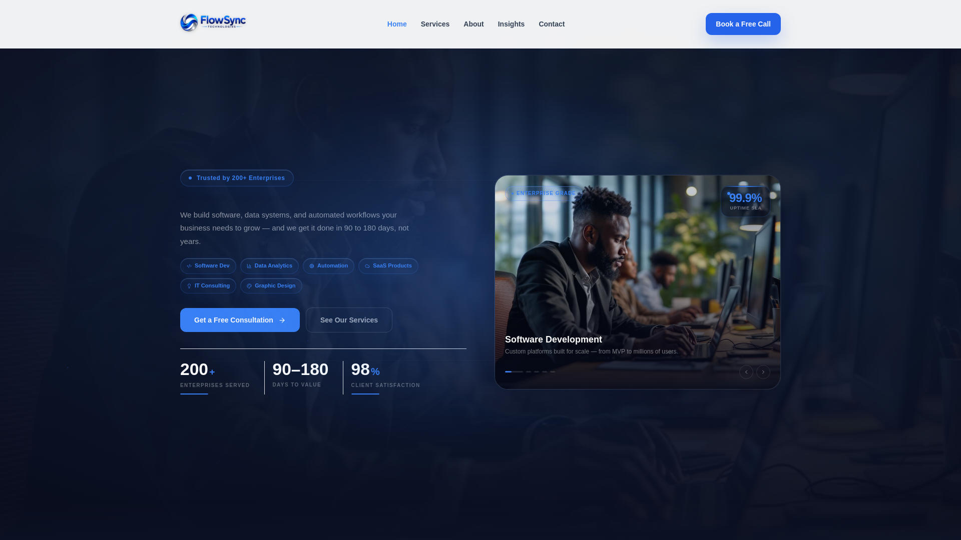 website screenshot of https://flowsync-technologies.com/