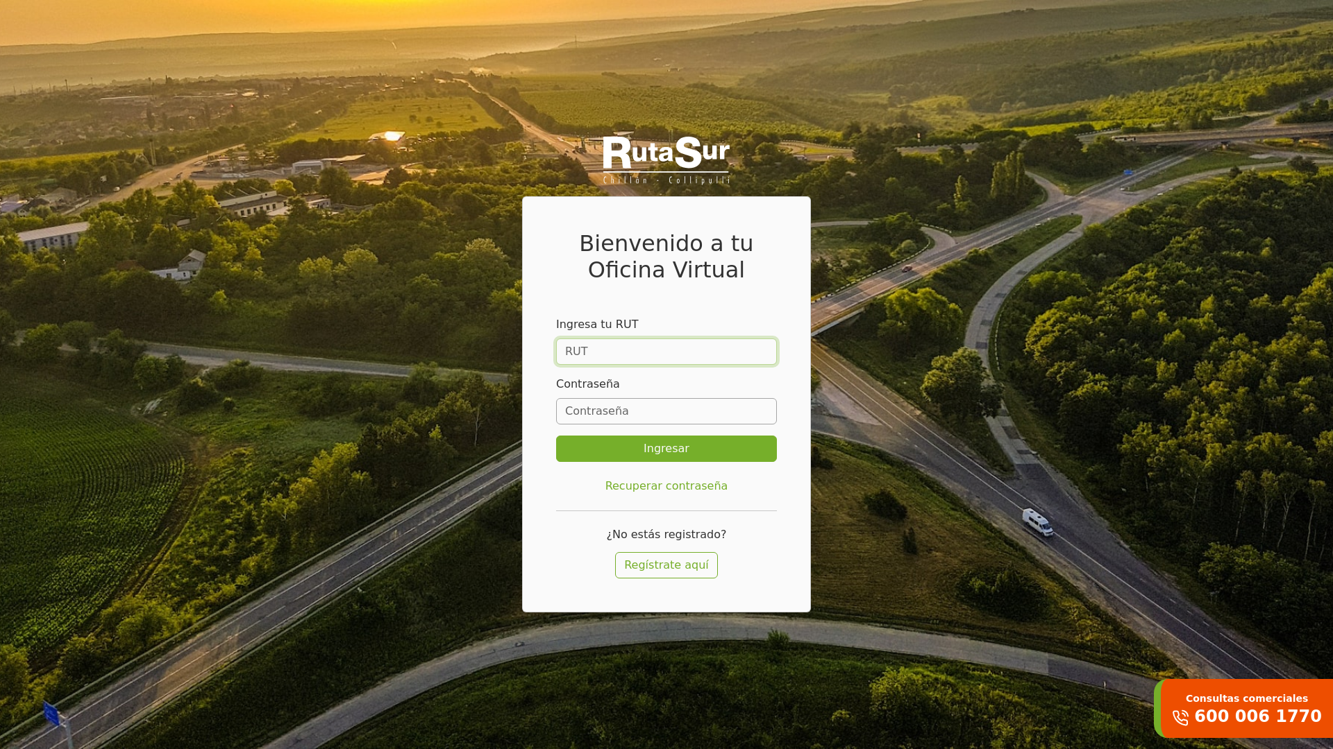 website screenshot of https://oficina-virtual.rutasur.cl/