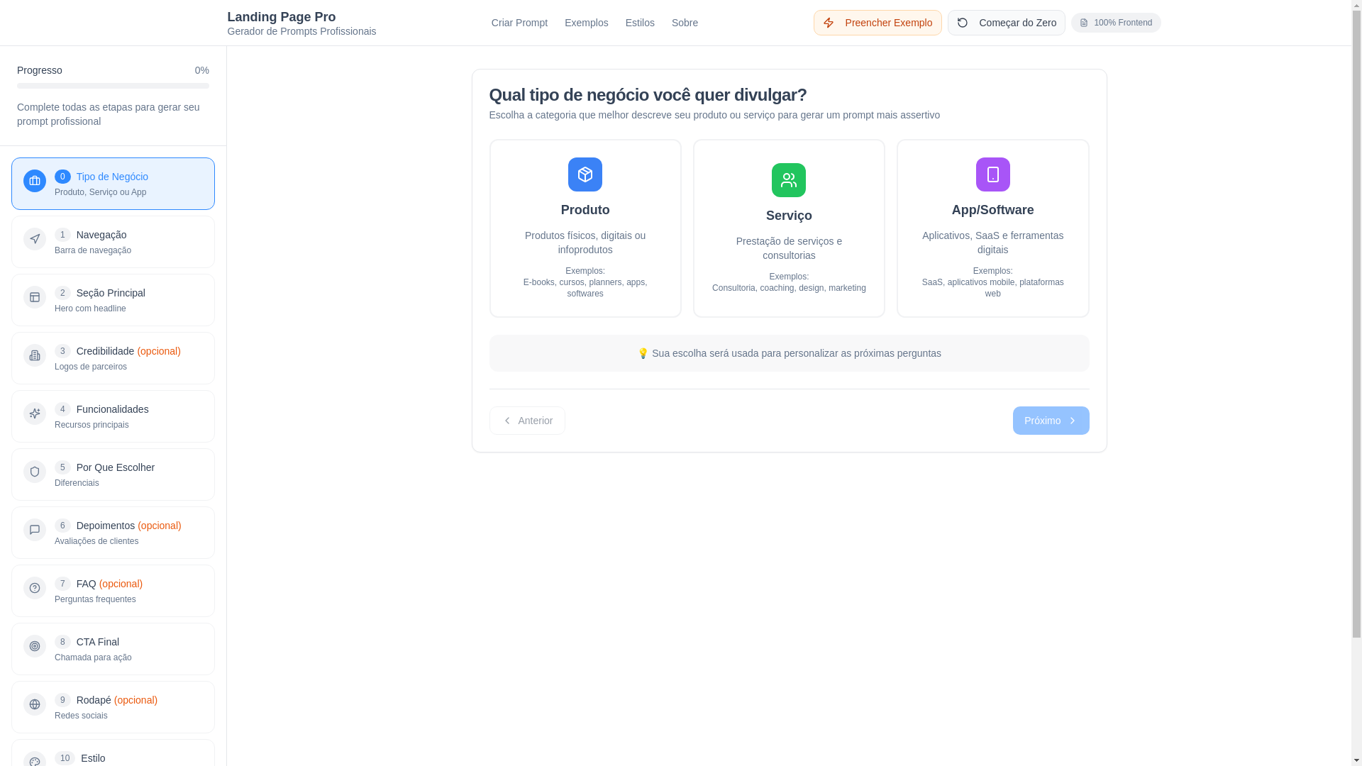 website screenshot of https://criador-sites.pages.dev/